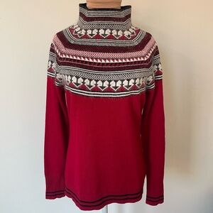 Neve Wool Angora Red Winter Printed Long Sleeve Mock Neck Sweater EUC Size M